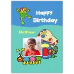 Personalised Kids Happy Birthday Card with Mushroom and Caterpillar Photo Upload