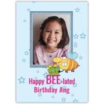 Personalised Happy Belated Birthday Card with Cartoon Bee and Gift Photo Frame