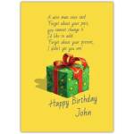 Humorous Happy Birthday Card with Big Present Design and Personalised Text Option