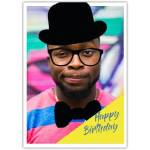 Personalised Happy Birthday Card with Big Photo Upload Hat Bowtie and Glasses Design