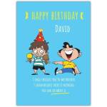 Personalised Funny Happy Birthday Card for Brother Blue Cartoon Boys Design