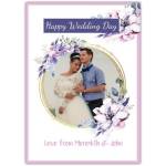 Personalised Happy Wedding Day Card with Floral Frame and Photo Upload Option