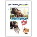 Happy Birthday Card for Boyfriend with Custom Photos and Cute Cats Holding Heart Balloon