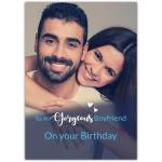Personalised Happy Birthday Photo Card for Boyfriend with Blue Blurry Frame Design