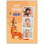Personalised Happy Birthday Card for Baby Boy with Tiger Monkey Bird and 3 Photo Slots