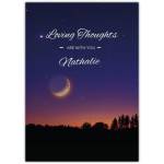 Personalised Sympathy Card Moon Over Trees Night Sky Loving Thoughts Message
