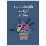 Sympathy Card with Colourful Flowerpot and Personalised Text on Blue Background