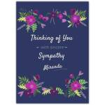 Thinking of You Sympathy Card with Purple Floral Design on Dark Blue Background