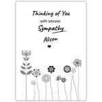 Personalised Thinking of You Sympathy Card with Floral Design in Black and White