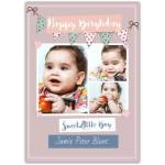 Personalised Happy Birthday Card for Baby Boy with Pink Banner and Hearts Design