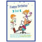 Happy Birthday Dad Fun Relaxing Cartoon Kids Playing with Dad Card