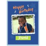 Personalised Boys Birthday Card with Photo Upload and White Frame on Dark Blue Background