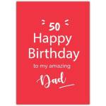 50th Birthday Card for Dad Red Background with Bold White Text