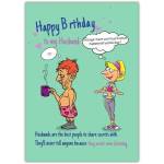 Humorous Happy Birthday Card for Husband Wife Talking Man Not Listening Design