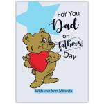 Personalised Fathers Day Card Brown Bear Holding Red Heart with Blue Star Design