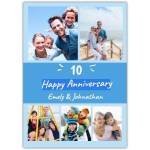 Personalised Blue Photo Gallery Happy 10th Anniversary Card with 5 Frames