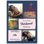 Personalised Happy 5th Anniversary Husband Photo Collage Card Dark Blue