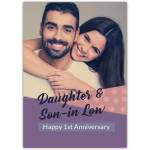 Personalised Daughter and Son-in-Law Happy 1st Anniversary Photo Upload Card Purple Dots