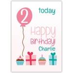 Personalised Age 2 Birthday Card with Cupcakes and Presents Design