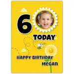 Personalised Age 6 Bumble Bee Birthday Card with Photo and Name Options