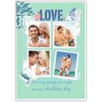 Personalised 4 Photo Butterfly Love Wedding Day Card for Wife in Green