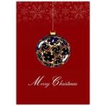Elegant Gold and Blue Bauble Merry Christmas Card with Red Snowflake Background