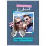 Amazing Husband Happy Anniversary Photo Upload Card with Kissing Hedgehogs Design