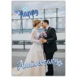 Personalised Happy Anniversary Blue Flowers Photo Upload Card