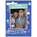 Personalised Happy Anniversary Photo Upload Card with Colourful Hearts Design
