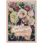 Personalised Happy Anniversary Card with Neutral Tone Roses Bouquet Design