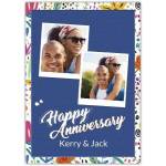 Personalised Happy Anniversary Card with Blue Floral Photo Frame Design