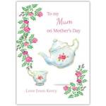 Personalised Mother's Day Card with Teapot and Pink Flowers Design