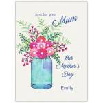 Personalised Mother's Day Card with Pink Flowers in Blue Vase Design