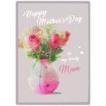 Happy Mother's Day Card with Pink Roses in Vase Watercolor Design for Mum