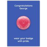 Personalised Hug Me I'm Vaccinated Congratulations Card with Badge Design