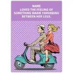 Personalised Funny Retro Rude Any Occasion Greeting Card with Purple Scooter Design