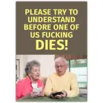 Funny Rude Elderly Birthday Card with Humorous Couple Photo and Bold Message