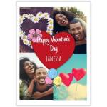 Personalised Valentines Day Photo Card with Heart Balloons and Floral Heart Design