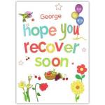 Personalised Get Well Soon Colourful Flowers Bird and Balloons Greeting Card