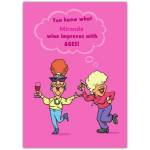 Funny Pink Ladies Wine Birthday Greeting Card with Dancing Cartoon Characters