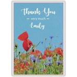 Personalised Thank You Card with Red Poppies and Wildflowers Meadow Design