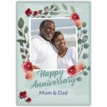 Personalised Anniversary Photo Upload Card with Red and Orange Flowers for Mum and Dad