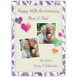 Personalised 40th Anniversary Photo Upload Card with Colourful Hearts and Purple Pattern
