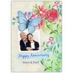 Personalised Anniversary Greeting Card with Watercolour Butterfly and Floral Design