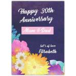 30th Anniversary Floral Watercolour Greeting Card for Mum and Dad with Customisable Text