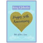 Personalised 50th Golden Heart Anniversary Greeting Card with Custom Names and Message