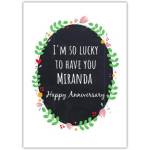 Personalised Anniversary Card with Floral Chalkboard Design and Custom Name Option