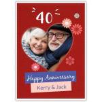 40th Ruby Red Anniversary Photo Upload Card with Flowers and Heart Design