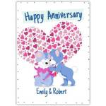 Personalised Cute Rabbits Kissing Anniversary Card with Heart Design