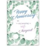 Personalised Eucalyptus Leaves Happy Anniversary Card for Wife with Custom Name